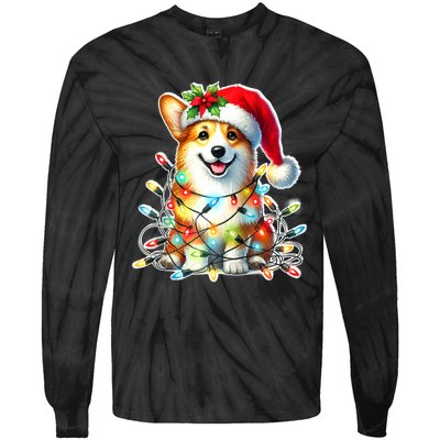 Corgi Dog X Christmas Lights Raglan Baseball Tie-Dye Long Sleeve Shirt