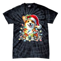 Corgi Dog X Christmas Lights Raglan Baseball Tie-Dye T-Shirt