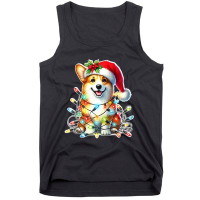 Corgi Dog X Christmas Lights Raglan Baseball Tank Top