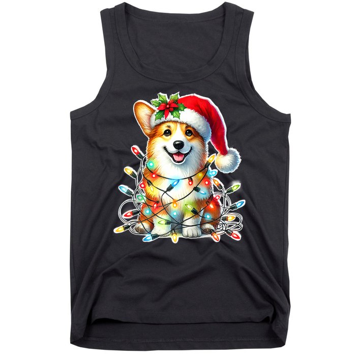 Corgi Dog X Christmas Lights Raglan Baseball Tank Top