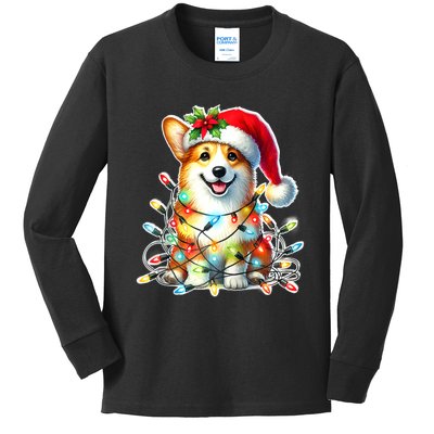 Corgi Dog X Christmas Lights Raglan Baseball Kids Long Sleeve Shirt