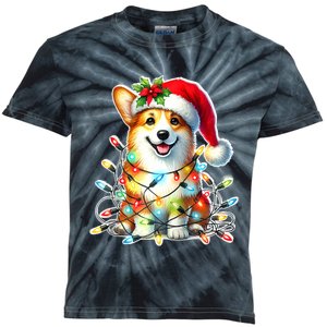 Corgi Dog X Christmas Lights Raglan Baseball Kids Tie-Dye T-Shirt