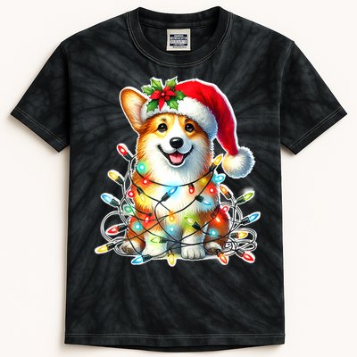 Corgi Dog X Christmas Lights Raglan Baseball Kids Tie-Dye T-Shirt