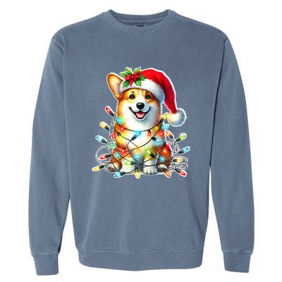 Corgi Dog X Christmas Lights Raglan Baseball Garment-Dyed Sweatshirt