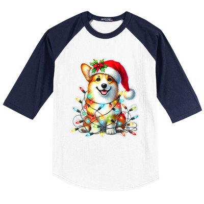 Corgi Dog X Christmas Lights Raglan Baseball Baseball Sleeve Shirt