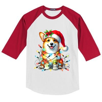 Corgi Dog X Christmas Lights Raglan Baseball Kids Colorblock Raglan Jersey