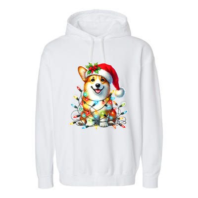 Corgi Dog X Christmas Lights Raglan Baseball Garment-Dyed Fleece Hoodie