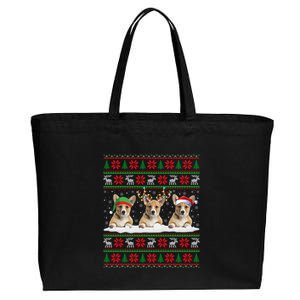 Corgi Dog Xmas Sweater Style Ugly Santa Corgi Christmas Gift Cotton Canvas Jumbo Tote