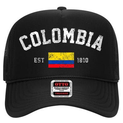 Colombia Est. 1810 Colombian Flag Independence Day High Crown Mesh Back Trucker Hat