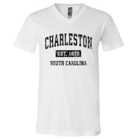 Charleston Est 1670 South Carolina Sc Vintage Established Sports V-Neck T-Shirt