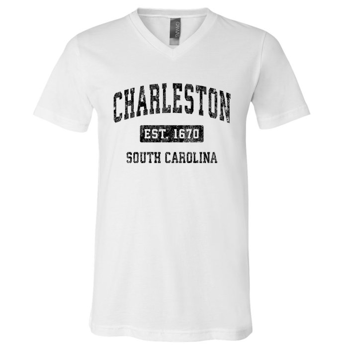 Charleston Est 1670 South Carolina Sc Vintage Established Sports V-Neck T-Shirt