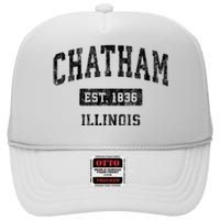 Chatham Est 1836 Illinois Il Vintage Sports Established Design High Crown Mesh Back Trucker Hat