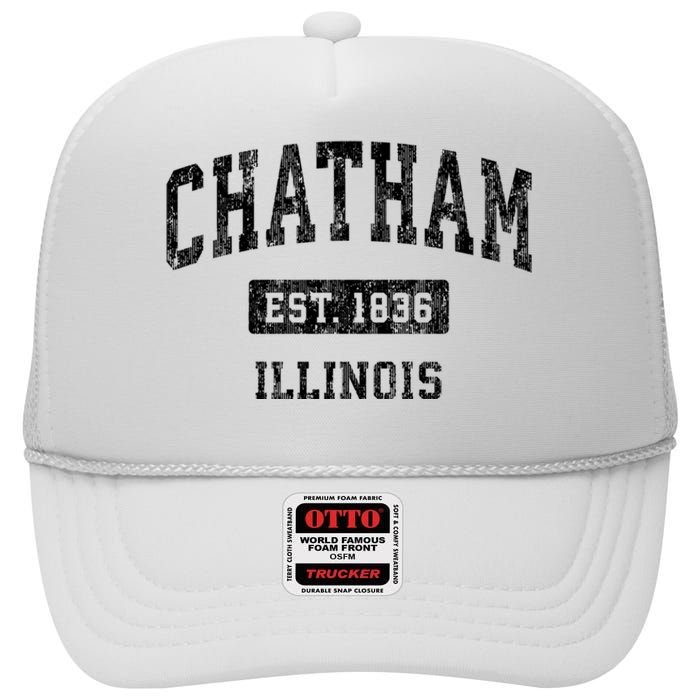 Chatham Est 1836 Illinois Il Vintage Sports Established Design High Crown Mesh Back Trucker Hat