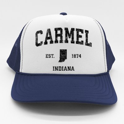 Carmel Est 1874 Indiana In Vintage Established Sports Design Trucker Hat