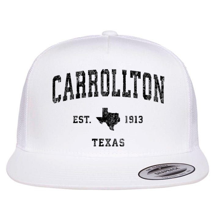 Carrollton Est 1913 Texas Tx Vintage Athletic Sports Design Flat Bill Trucker Hat