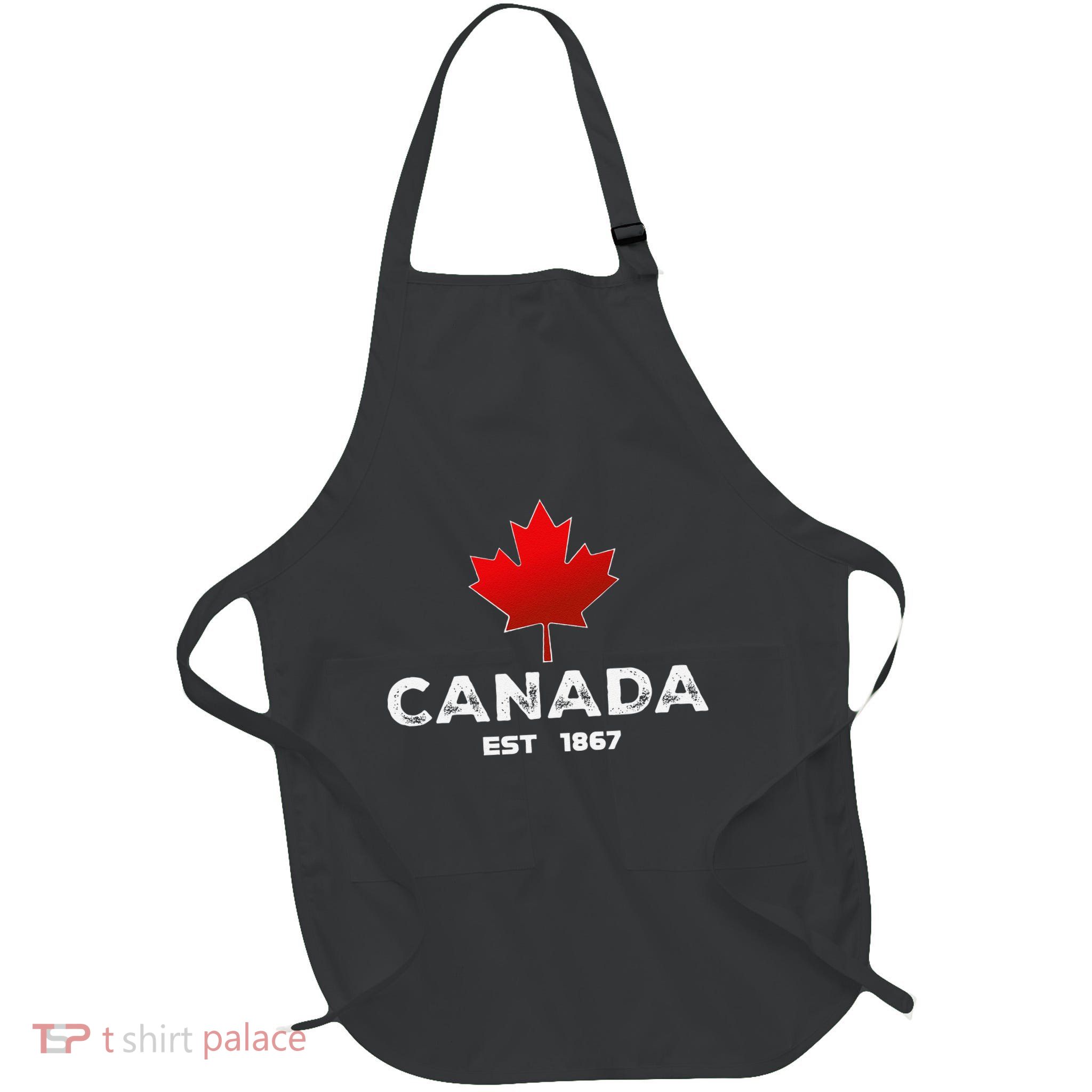 Canada Est 1867 Proud Canadian Merch .Png Full-Length Apron With Pockets