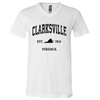 Clarksville Est 1818 Virginia Va Vintage Established Athletic Black Sports V-Neck T-Shirt