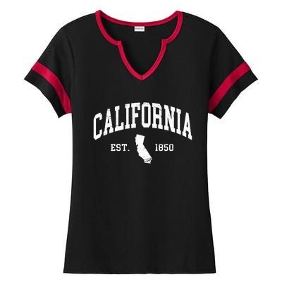 California Est. 1850 Distressed Worn Design Classic Ladies Halftime Notch Neck Tee