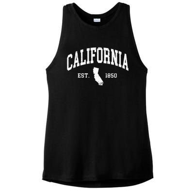 California Est. 1850 Distressed Worn Design Classic Ladies PosiCharge Tri-Blend Wicking Tank