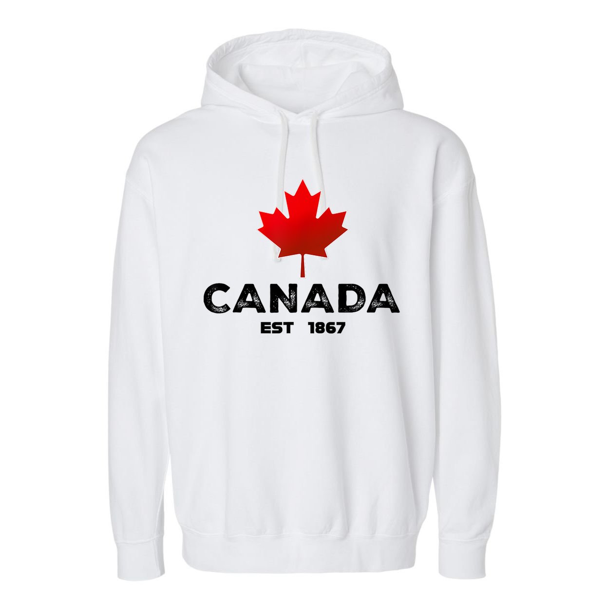 Canada Est 1867 Proud Canadian Vintage Maple Leaf Garment-Dyed Fleece Hoodie