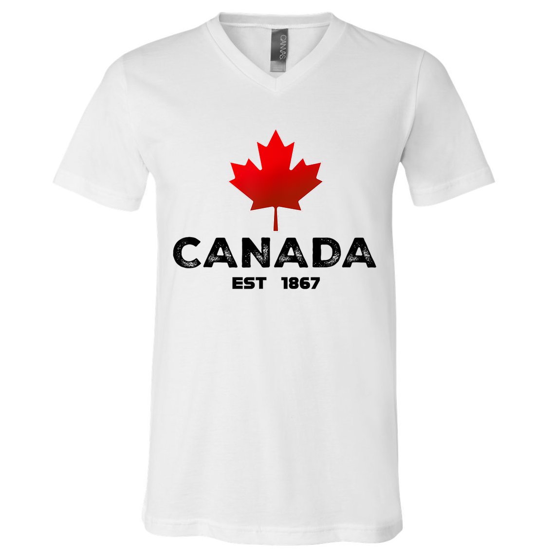 Canada Est 1867 Proud Canadian Vintage Maple Leaf V-Neck T-Shirt