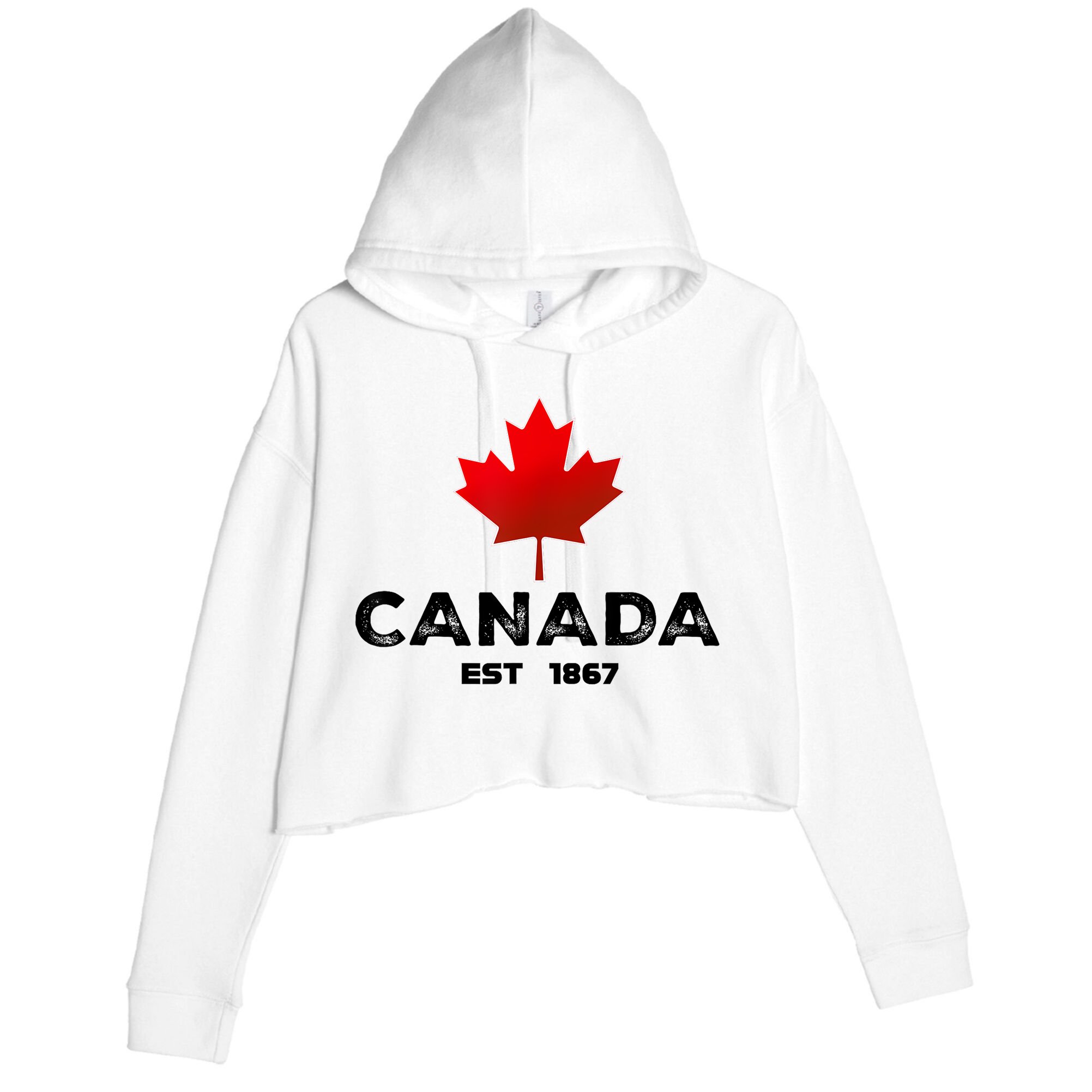 Canada Est 1867 Proud Canadian Vintage Maple Leaf Crop Fleece Hoodie