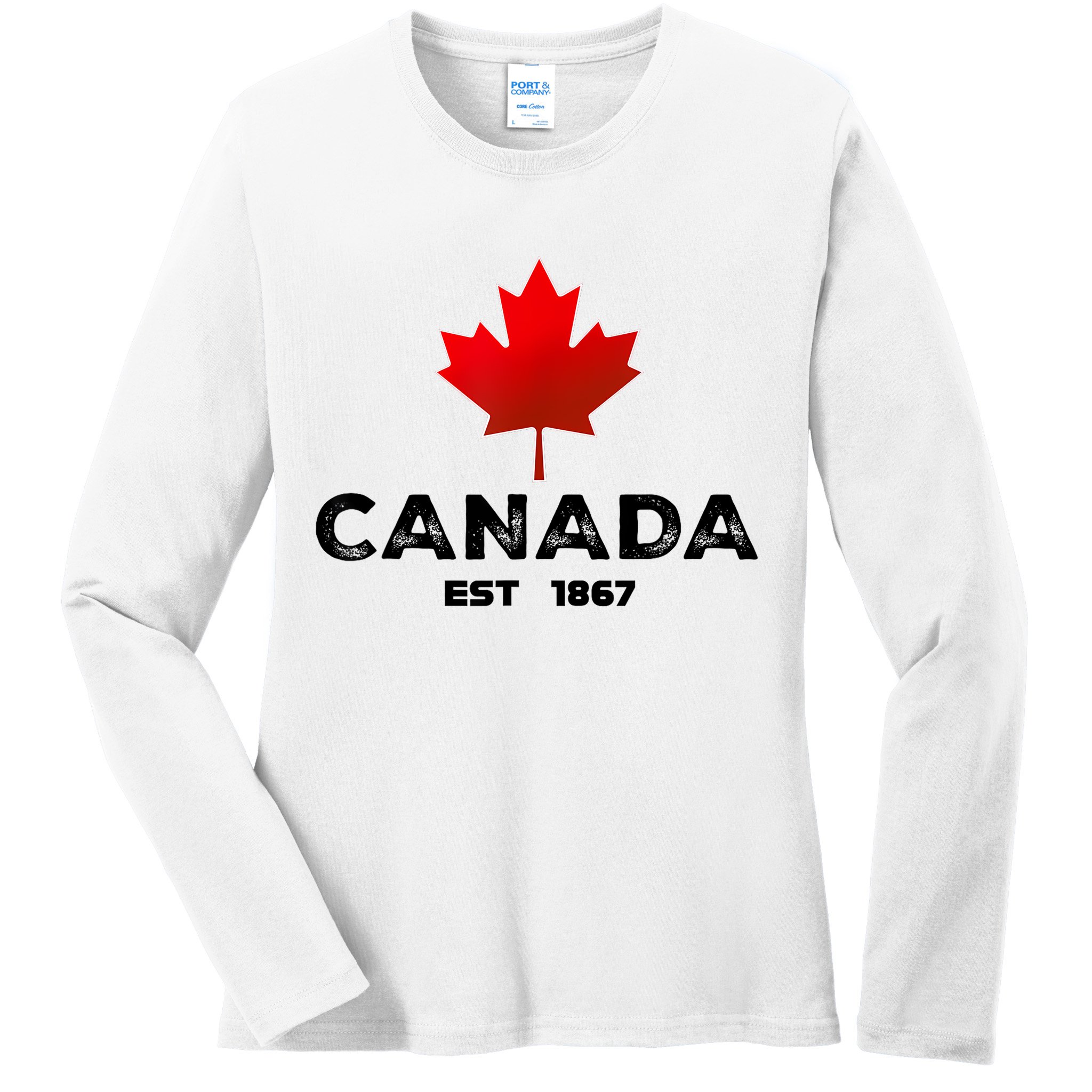 Canada Est 1867 Proud Canadian Vintage Maple Leaf Ladies Long Sleeve Shirt