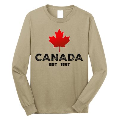 Canada Est 1867 Proud Canadian Vintage Maple Leaf Merch .Png Long Sleeve Shirt