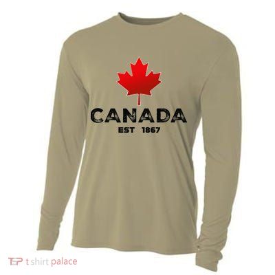 Canada Est 1867 Proud Canadian Vintage Maple Leaf Merch .Png Cooling Performance Long Sleeve Crew