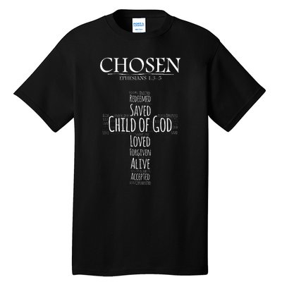 Chosen Ephesians 135 With Cross Word Collage Tall T-Shirt