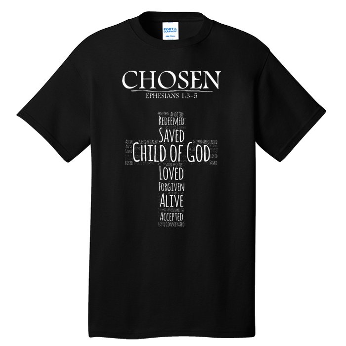 Chosen Ephesians 135 With Cross Word Collage Tall T-Shirt