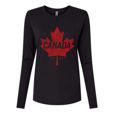 Canada Est 1867 Vintage Faded Canada Maple Leaf Funny Gift Womens Cotton Relaxed Long Sleeve T-Shirt