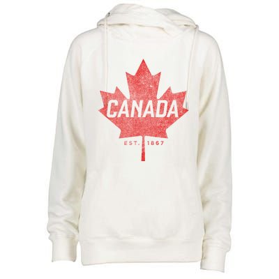 Canada Est 1867 Vintage Faded Canada Maple Leaf Funny Gift Womens Funnel Neck Pullover Hood