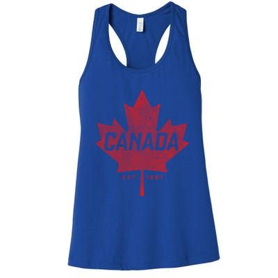 Canada Est 1867 Vintage Faded Canada Maple Leaf Funny Gift Women's Racerback Tank