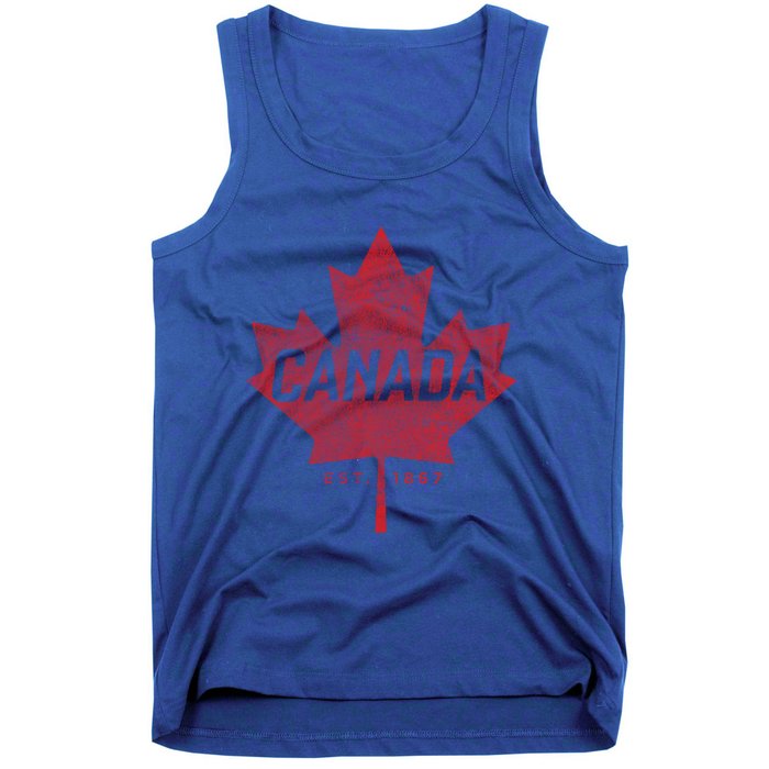 Canada Est 1867 Vintage Faded Canada Maple Leaf Funny Gift Tank Top