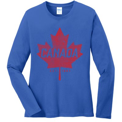 Canada Est 1867 Vintage Faded Canada Maple Leaf Funny Gift Ladies Long Sleeve Shirt