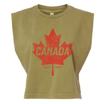 Canada Est 1867 Vintage Faded Canada Maple Leaf Funny Gift Garment-Dyed Women's Muscle Tee