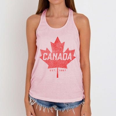 Canada Est 1867 Vintage Faded Canada Maple Leaf Funny Gift Women's Knotted Racerback Tank