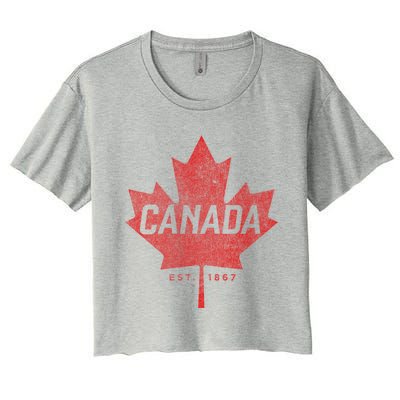 Canada Est 1867 Vintage Faded Canada Maple Leaf Funny Gift Women's Crop Top Tee