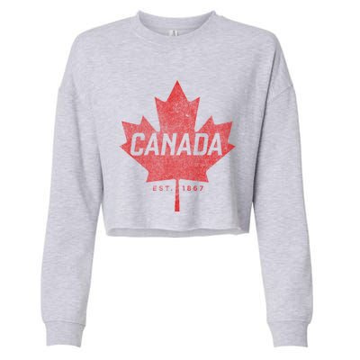 Canada Est 1867 Vintage Faded Canada Maple Leaf Funny Gift Cropped Pullover Crew