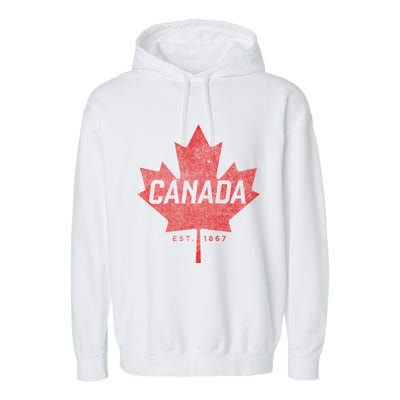 Canada Est 1867 Vintage Faded Canada Maple Leaf Funny Gift Garment-Dyed Fleece Hoodie