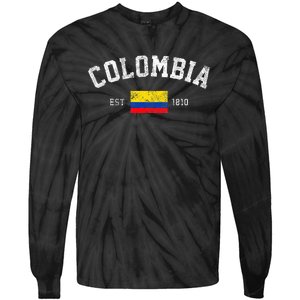 Colombia Est. 1810 Colombian Flag Independence Day Tie-Dye Long Sleeve Shirt