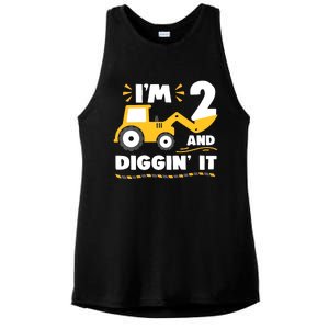 Construction Excavator 2 Years Old 2nd Birthday Ladies PosiCharge Tri-Blend Wicking Tank