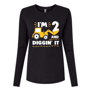 Construction Excavator 2 Years Old 2nd Birthday Womens Cotton Relaxed Long Sleeve T-Shirt