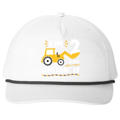 Construction Excavator 2 Years Old 2nd Birthday Snapback Five-Panel Rope Hat