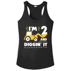 Construction Excavator 2 Years Old 2nd Birthday Ladies PosiCharge Competitor Racerback Tank