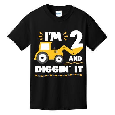 Construction Excavator 2 Years Old 2nd Birthday Kids T-Shirt