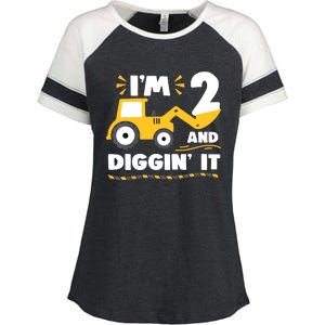 Construction Excavator 2 Years Old 2nd Birthday Enza Ladies Jersey Colorblock Tee