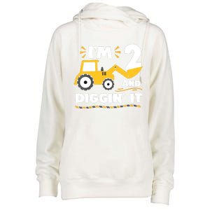 Construction Excavator 2 Years Old 2nd Birthday Womens Funnel Neck Pullover Hood