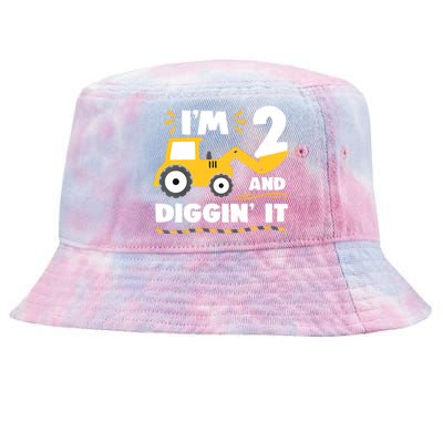 Construction Excavator 2 Years Old 2nd Birthday Tie-Dyed Bucket Hat